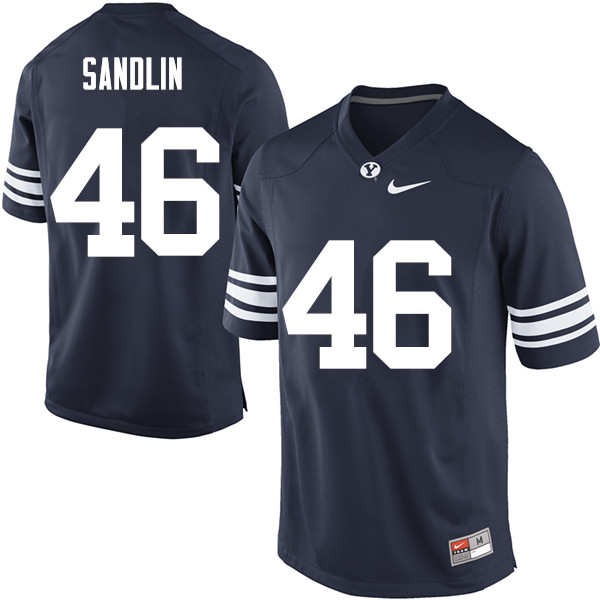Men #46 Rhett Sandlin BYU Cougars College Football Jerseys Sale-Navy